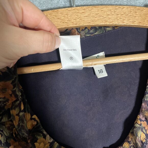 Vtg Maxi Dress Womens 18 Silk Witchy Dark Cottage Core Button Front Long Maxi - Picture 10 of 14